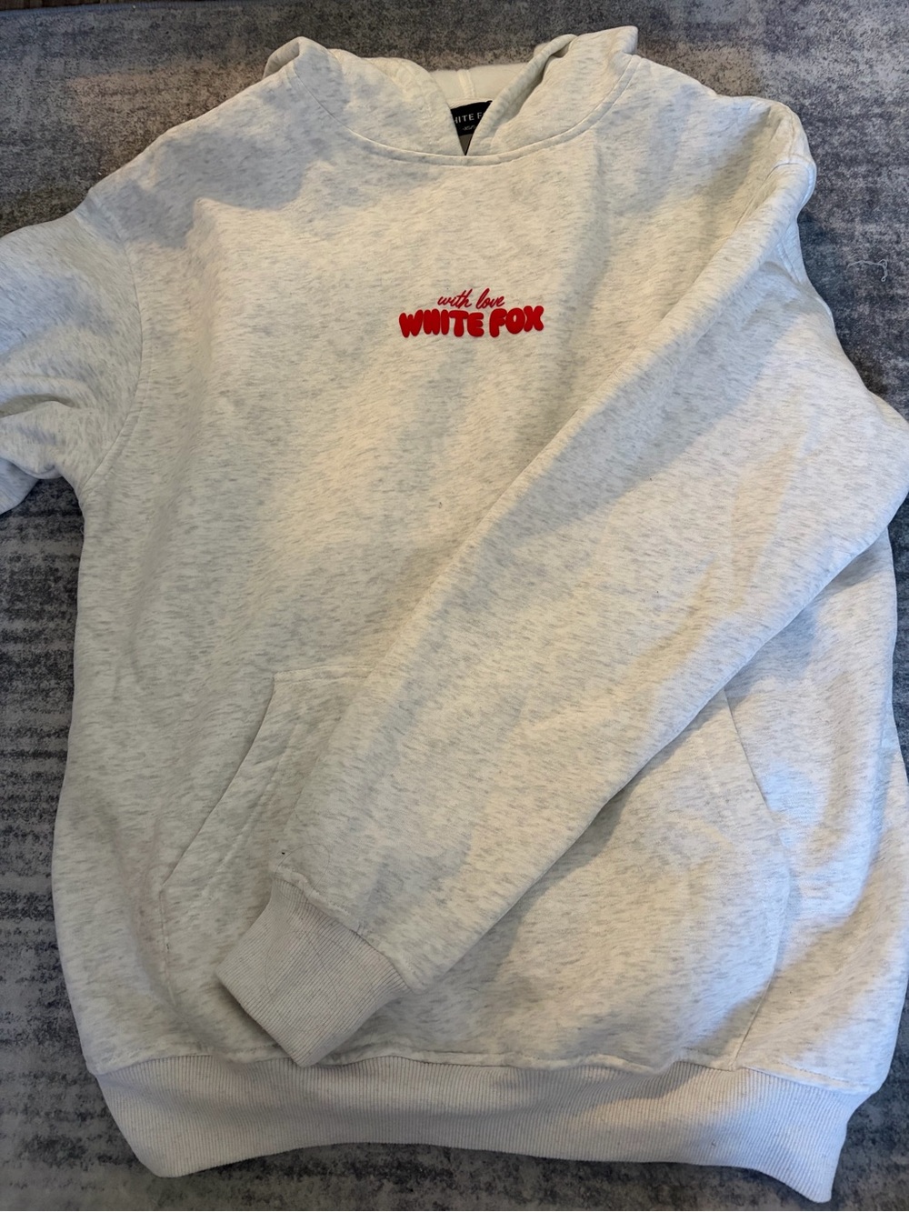 White fox Light Gray Hoodie with Red Logo